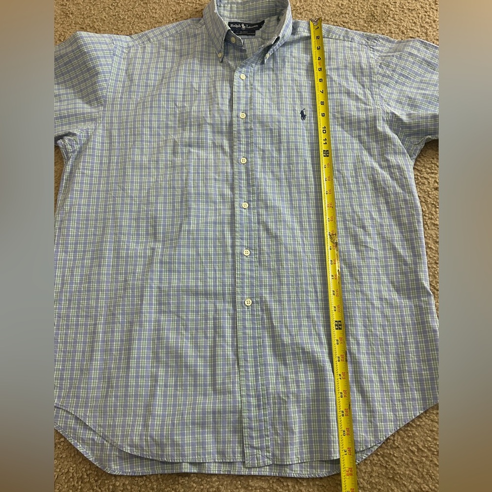 VTG Ralph Lauren Mens Blake Shirt L Light Blue Plaid Short Sleeve Button Down - Picture 7 of 7
